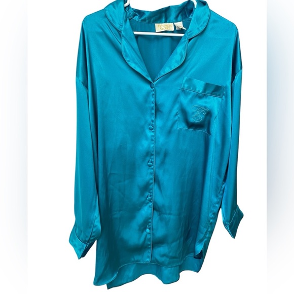 Victoria's Secret Other - Vintage Victoria’s Secret Satin Nightgown Sleep Shirt Women’s Size Medium Blue